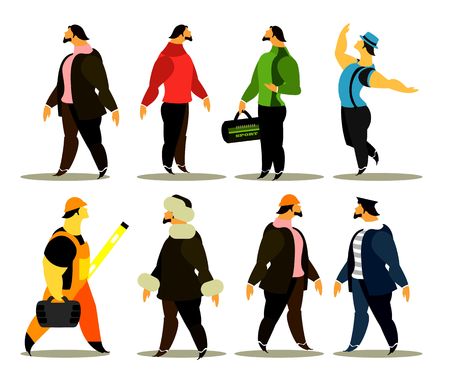 vector illustration of a set of men of different professions in special clothes on a white backgroundのイラスト素材