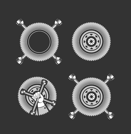 vector illustration set of various types of tires on a black backgroundのイラスト素材