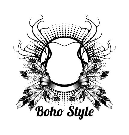 vector illustration frame for text or image is decorated with elements of design in the style of bohoのイラスト素材