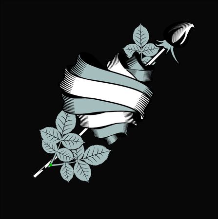 vector illustration heart of rolled strips and puncture rose on a black backgroundのイラスト素材
