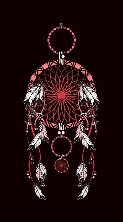 Vector illustration American Indian dreamcatcher of shaman on black backgroundのイラスト素材
