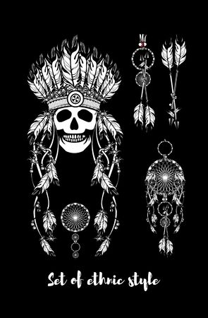vector set of the epic Indian shaman skull boom a native religionのイラスト素材