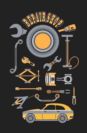 vector illustration set of tools for car repairのイラスト素材