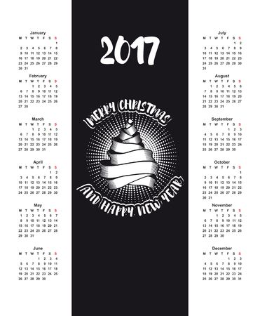 Vector calendar for 2017, on a black background Christmas Treeのイラスト素材