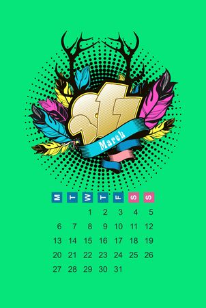 Vector calendar in  March 2017 for one month voucherのイラスト素材