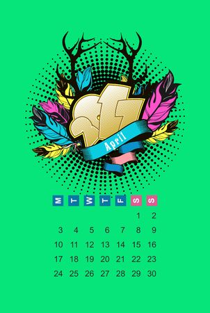 Vector calendar in April 2017 for one month voucherのイラスト素材