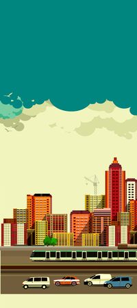vector illustration of the high of a big city with moving vehiclesのイラスト素材
