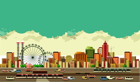 vector illustration big city panoramic view on a white backgroundのイラスト素材
