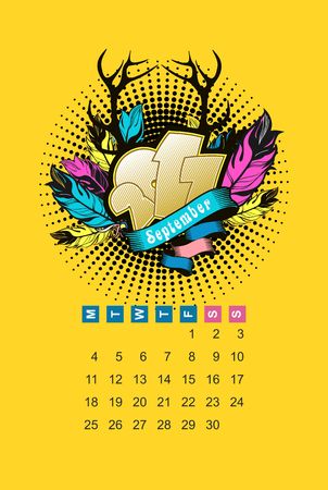 Vector calendar in September 2017 for one month voucherのイラスト素材