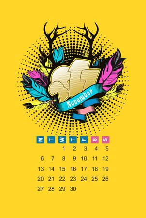 Vector calendar in November 2017 for one month voucherのイラスト素材