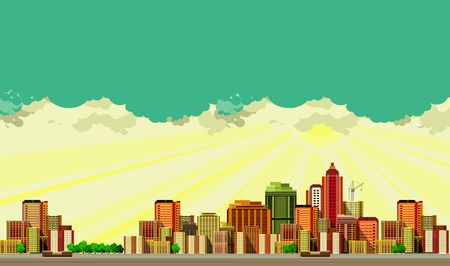 vector illustration big city panoramic view on a white backgroundのイラスト素材
