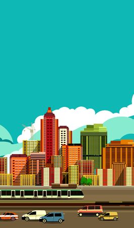 vector illustration big city panoramic view on a white backgroundのイラスト素材