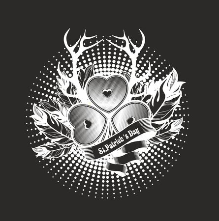 St. Patrick's Day vector illustration graphics card in the style of boho black and white color optionのイラスト素材