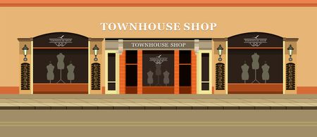 Vector illustration of urban street clothing store windows with mannequinsのイラスト素材