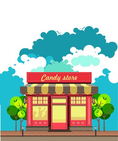 vector illustration city street a small candy shopのイラスト素材