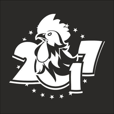 vector illustration 2017 figures with the rooster logo on the Eastern calendar, the black and white versionのイラスト素材