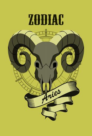portrait of a ram's skull with horns zodiac sign for horoscope and astrological predestinationのイラスト素材