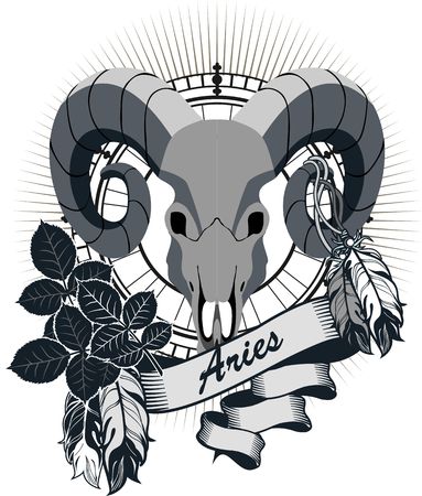 portrait of a ram's skull with horns zodiac sign for horoscope and astrological predestinationのイラスト素材