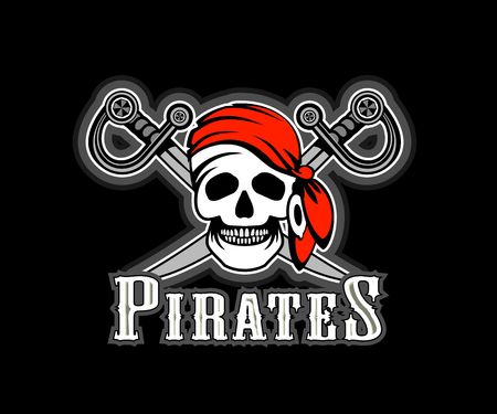 cheerp Pirate in red bandana, pirate symbol of a skull and crossed swordsのイラスト素材