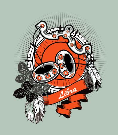 illustration scales zodiac sign emblem in the style of bohoのイラスト素材
