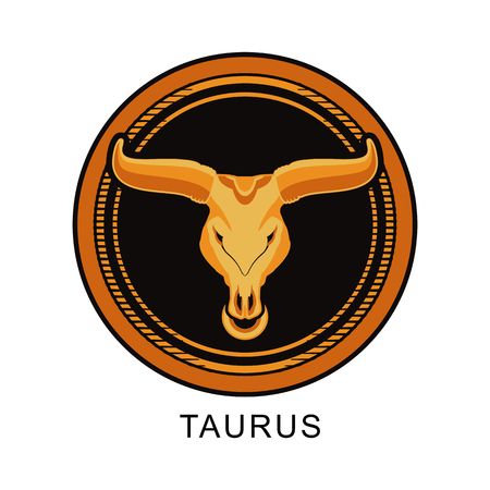 vector illustration zodiac sign of Taurus in the round frame on a black background isolatedのイラスト素材