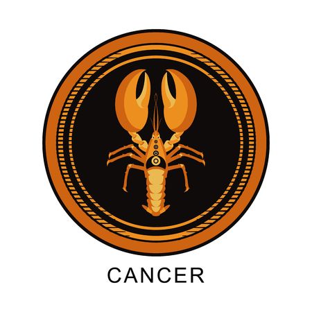 vector illustration of the sign of Cancer in the Zodiac round frame on a black background isolatedのイラスト素材