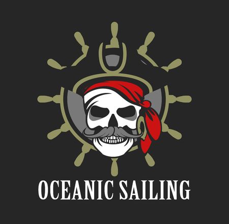 vector skull emblem sea pirate on a background of the wheelのイラスト素材