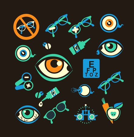 set of vector icons on the theme of care and eye health ophthalmologistのイラスト素材