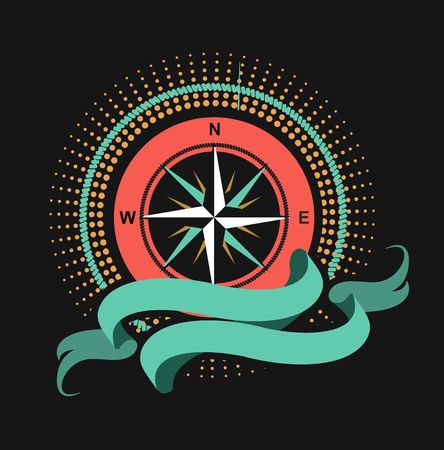 Marine emblem wind rose on a black backgroundのイラスト素材