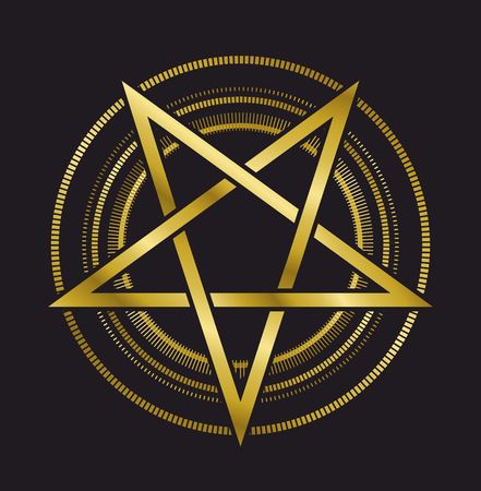 vector design signs pentagram gold five-pointed star on a black backgroundのイラスト素材