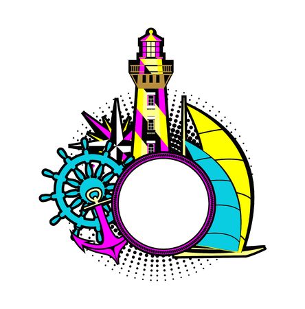 Vector illustration with space for text frame marine motifsのイラスト素材