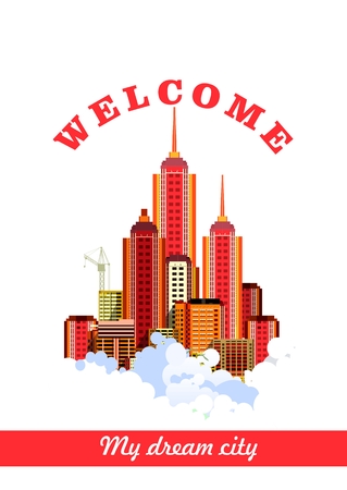 vector illustration flyer poster city buildings on a white background in a cloud of dream buildingのイラスト素材