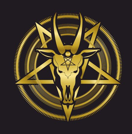 occult sign skull goat in the pentagram on a black backgroundのイラスト素材