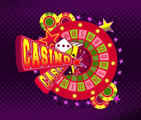 vector illustration letters casino and a variety of elements and characters on a bright backgroundのイラスト素材