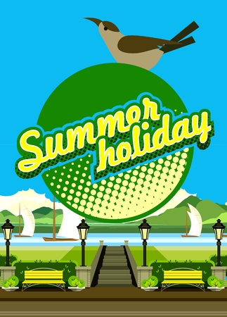 vector illustration Flyer or cover old amusement park on top of the emblem of the summer - holidayのイラスト素材