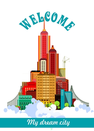 vector illustration Flyer or cover dream city on a white background with an inscription welcomeのイラスト素材