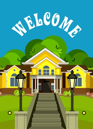 vector illustration Flyer or Cover Vacation Home grand staircase decorated streetlightsのイラスト素材