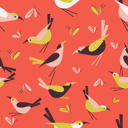 seamless pattern little birds on a white backgroundのイラスト素材