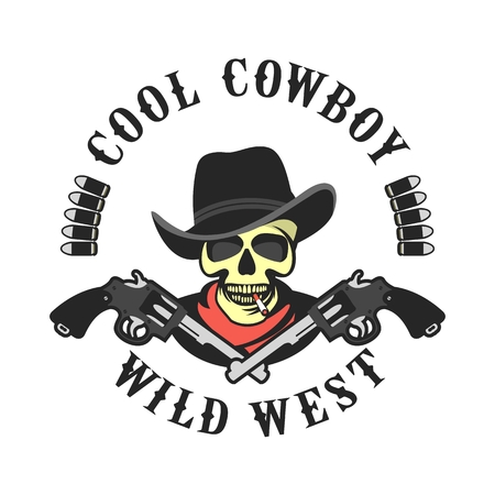 vector illustration of a skull wearing a hat in a retro style with the Colts mascot weaponsのイラスト素材