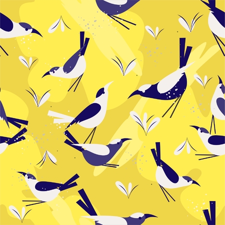 seamless pattern little birds on a white backgroundのイラスト素材