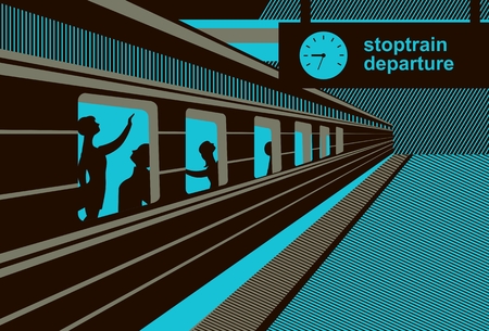 vector illustration train station platform train with passengers abstractionのイラスト素材