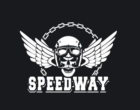 vector skull emblem in the helmet with the pistons on a white background Black backgroundのイラスト素材