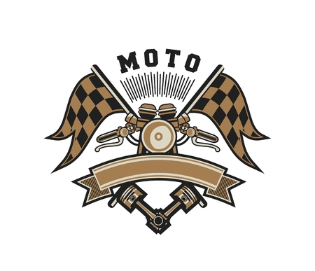 vector illustration emblem Racing, a motorcycle on a white backgroundのイラスト素材