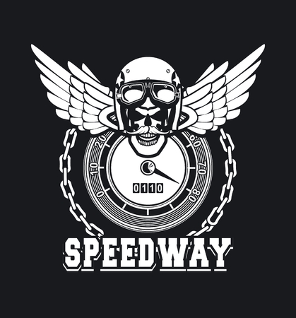 vector emblem garage skull helmet around tools Black and whiteのイラスト素材