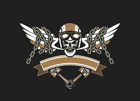 vector skull emblem in the helmet with the pistons on a white background Black backgroundのイラスト素材