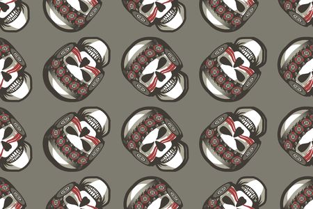 Seamless vector illustration of a human skull on a black backgroundのイラスト素材