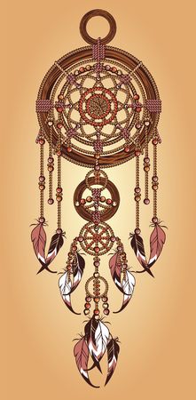 Native American Dreamcatcher protective amulet from the ropes and beadsのイラスト素材
