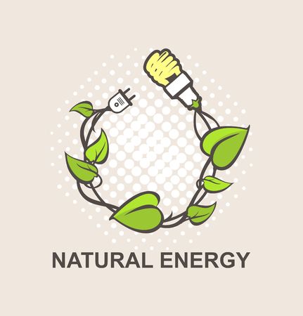 Green energy symbol vector wreath woven in the plant connection to power energy-saving lampのイラスト素材
