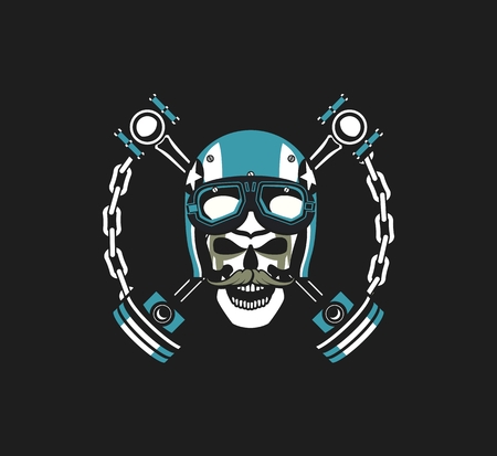 vector skull emblem in the helmet with the pistons on a Black backgroundのイラスト素材