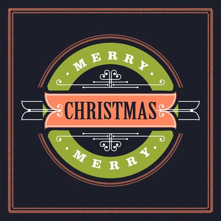 Vintage Christmas card on a black background festive frame with the words Merry Christmasのイラスト素材